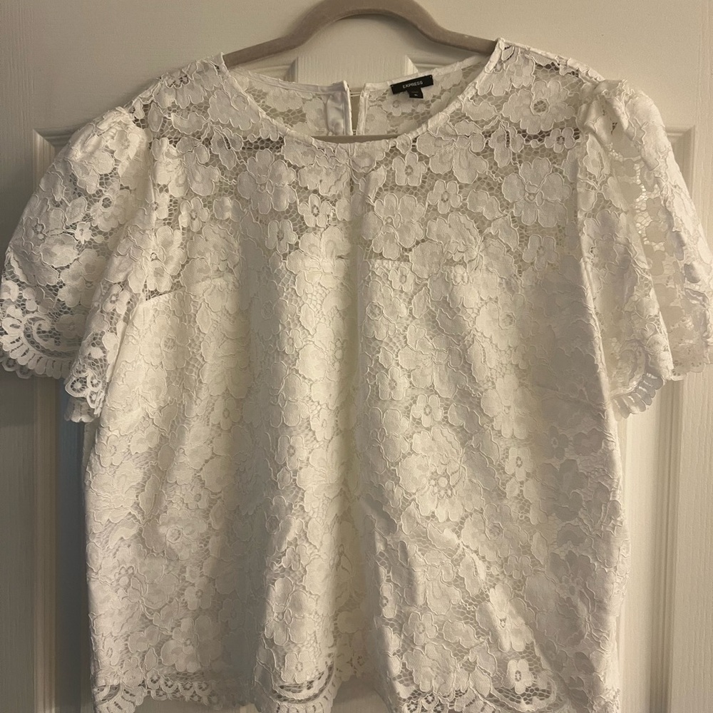 Express White Boxy Embellished Blouse
